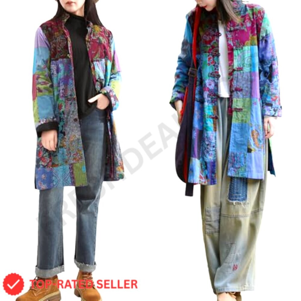 Boho Patchwork Jacket Lightweight Handcrafted Vin… - image 5